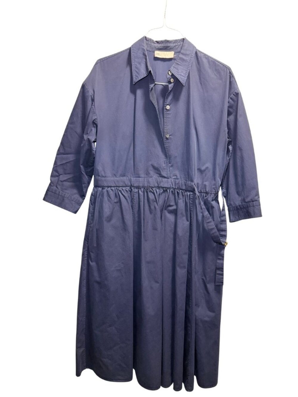 Tory Burch Navy Blue Gathered Waist Shirtdress Large